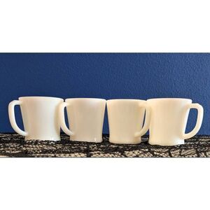 Fire King White D Handle Diner Style Mugs Milk Glass Set of 4 Vintage MCM USA